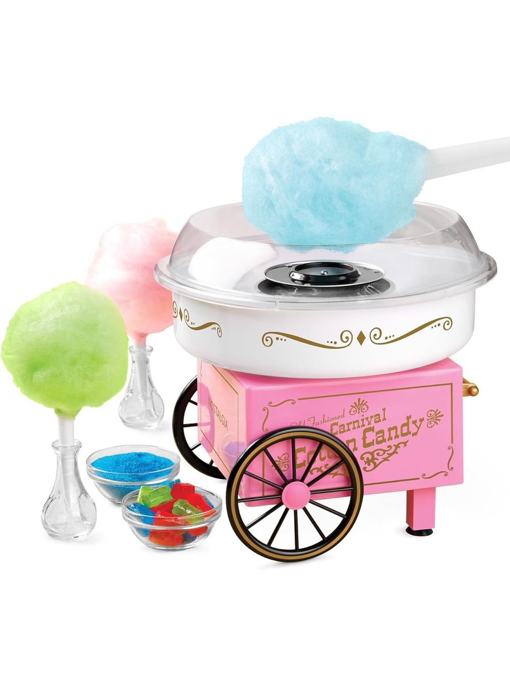 Nostalgia Pink Carnival Cotton Candy Maker with Clear Bowl